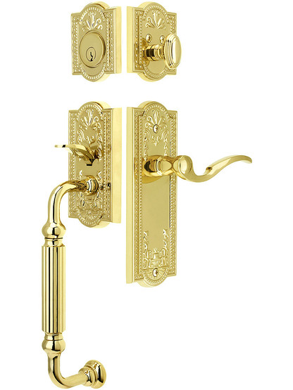 Parthenon Entry Lock Set in PVD Finish with Left-Handed Bellagio Lever and